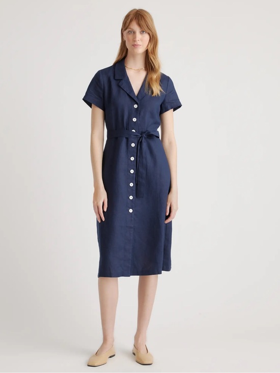 Quince Dresses & Skirts - Quince 100% European Linen Button Front Dress Deep Navy Sz XL NEW WITH TAGS